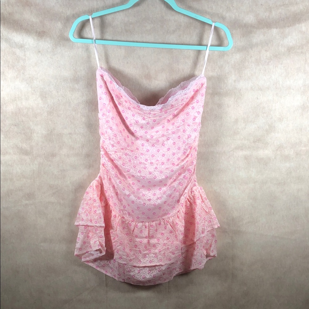 LoveShackFancy x VS PINK Pink Fairy Ballet‎ Floral Lace Ruffle Strapless Dress